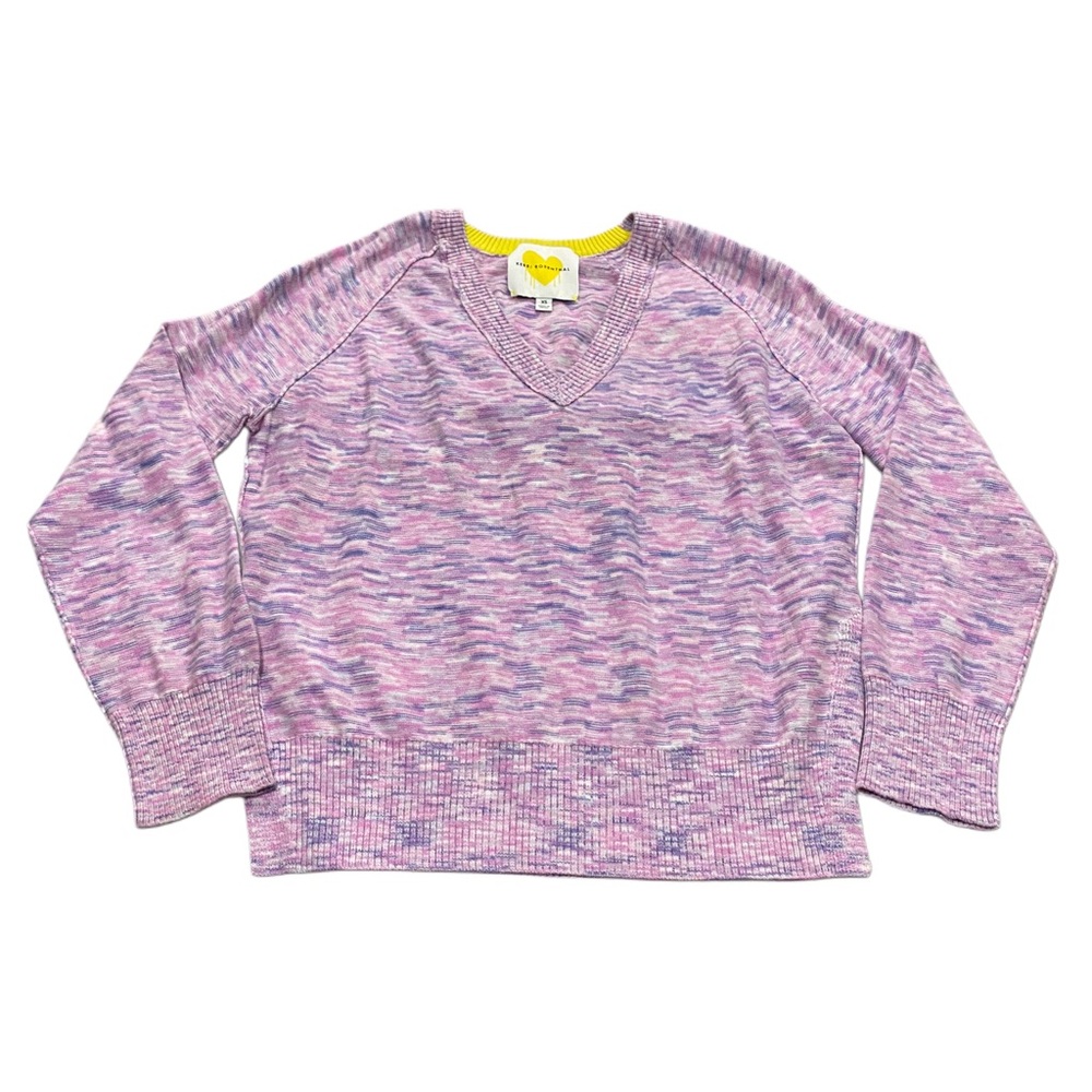 Kerri Rosenthal heathered v neck multicolored purple pink cotton sweater XS